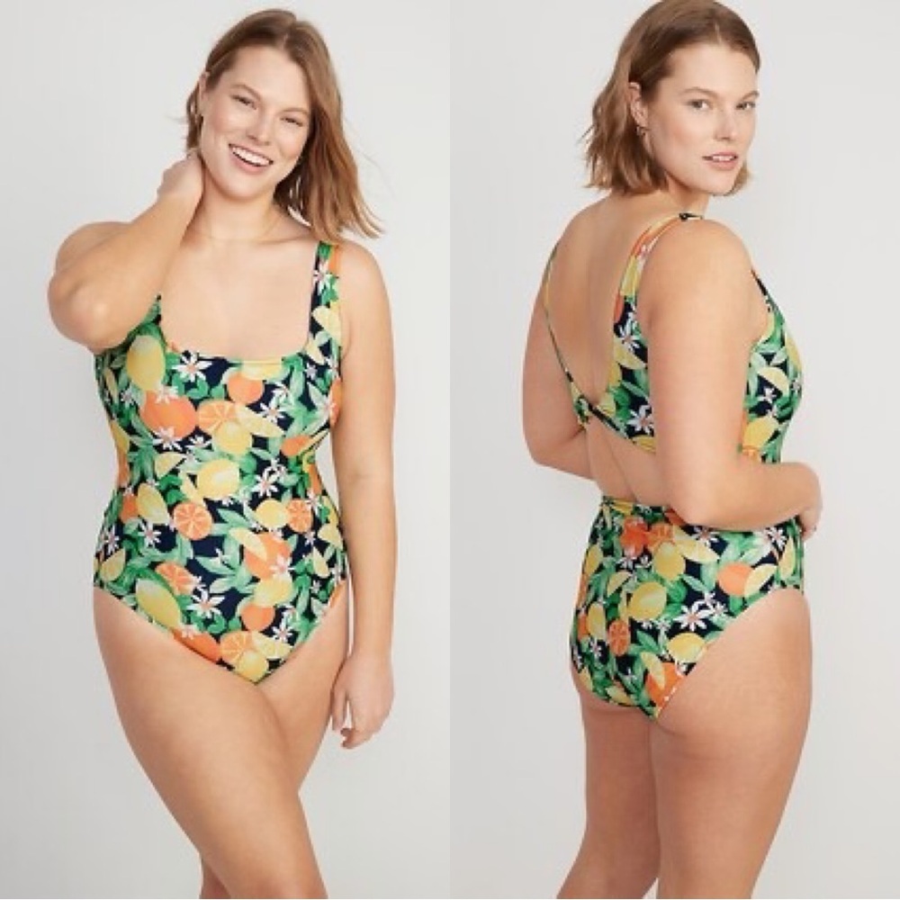 Old Navy Matching Twist-Back Cutout One-Piece Swimsuit in Fresh-Squeezed Fun 2X